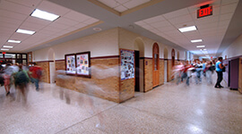 View inside of a high school hallway